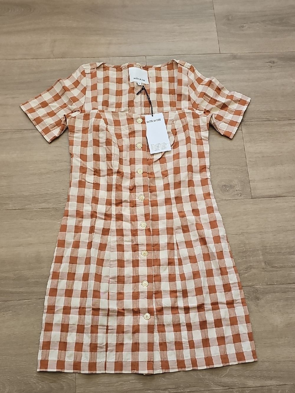 Rita Row Maria Brown Check Gingham Button-Front Dress Size XS